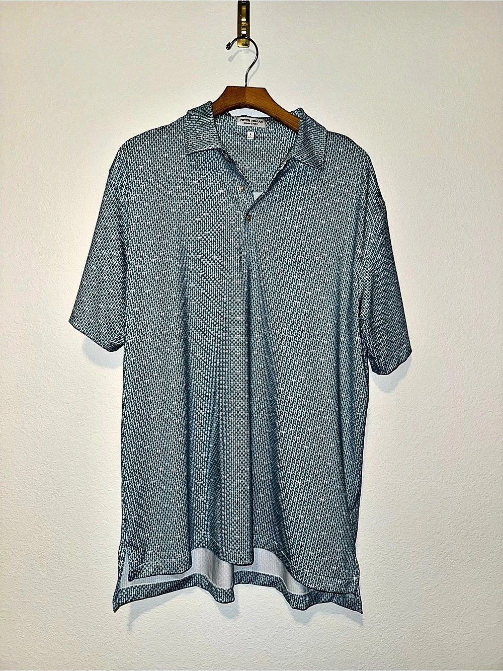 Peter Millar Summer Comfort Mens Large Blue Cocktail Glass Print Golf Polo
